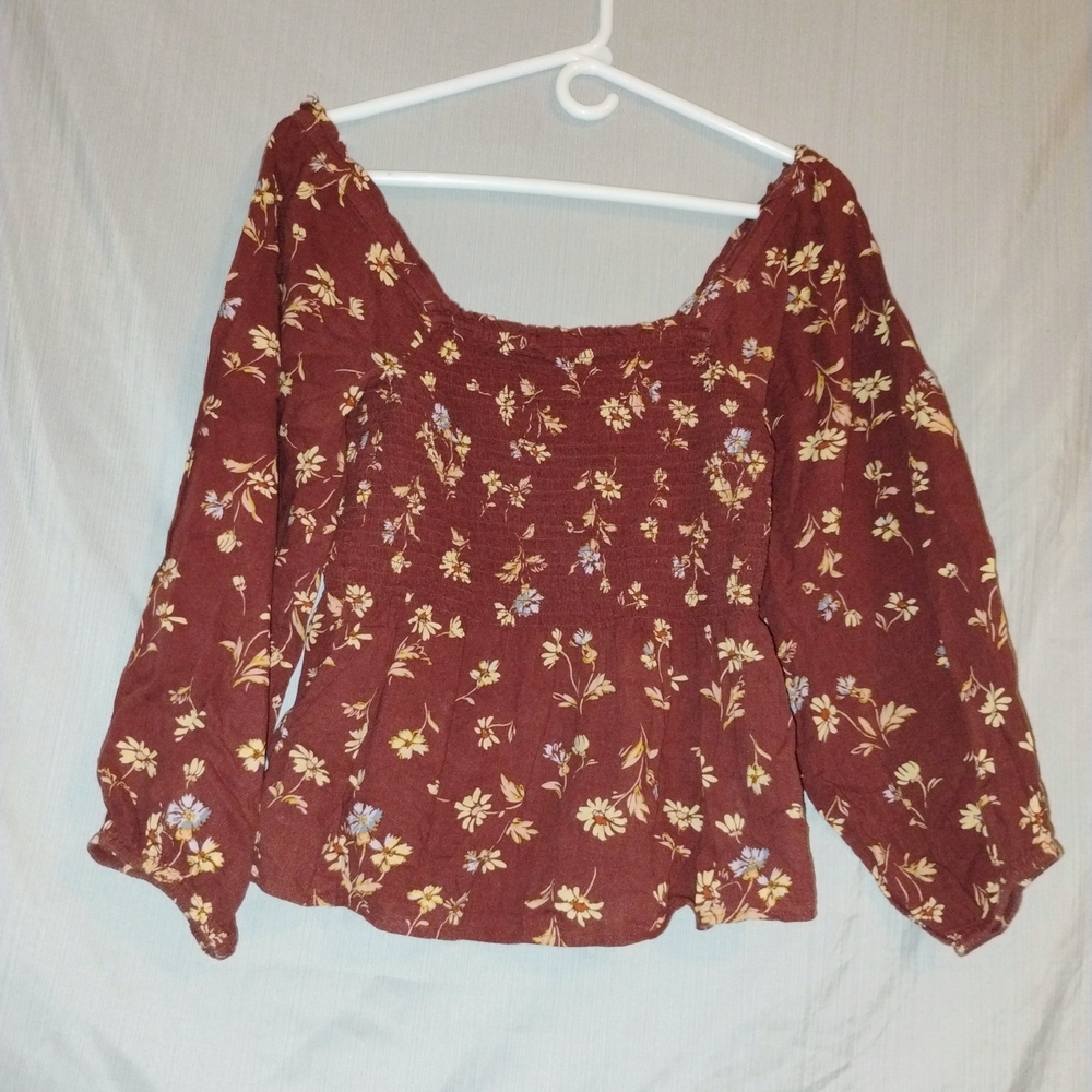 Madewell Floral Smocked Light Blouse Earth Tones Size 6